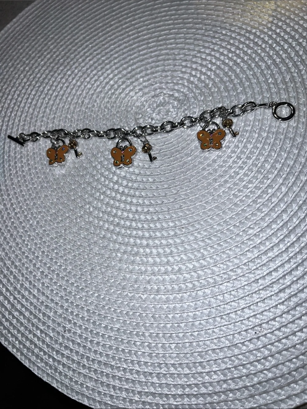 Gold Chain Bracelet with Pink-Orange Butterfly Charms